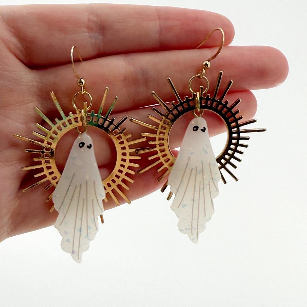Vintage Inspired Iridescent Ghost Earrings, Halloween Earrings, Paranormal